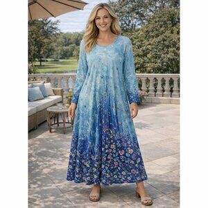 Floral Blue Maxi Jersey Dress Size Large
